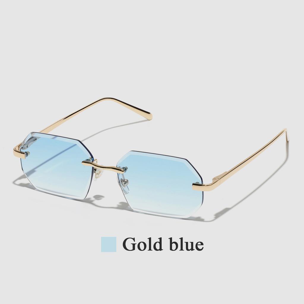 Ruiao Sunglasses Men Brand Designer Fashion Rimless Sun Glasses Shades Diamond Cut Lens Ladies Frameless Metal Eye glasses