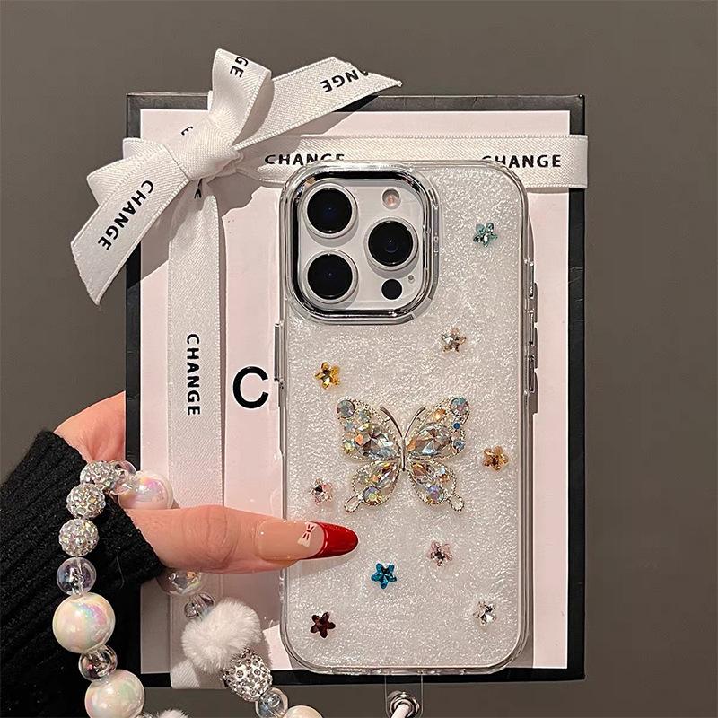 Rhinestone Butterfly for Apple 17 Promax Mobile Phone Case for IPhone 15 Plus Chain 15 Light Luxury