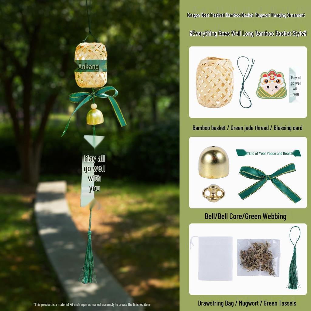 DIY Door Hanging Kit: Dragon Boat Festival Mugwort Bamboo Weaving with Bells and Wind Chime Decoration.