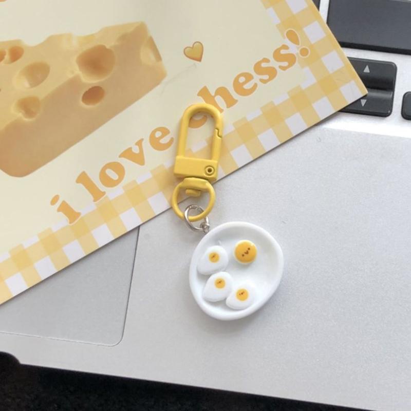 Cute Breakfast Plate Pendant Fun Simulation Food Play Keychain Creative Toast Banana Key Ring Accessorie Girly Heart Bag Lanyard