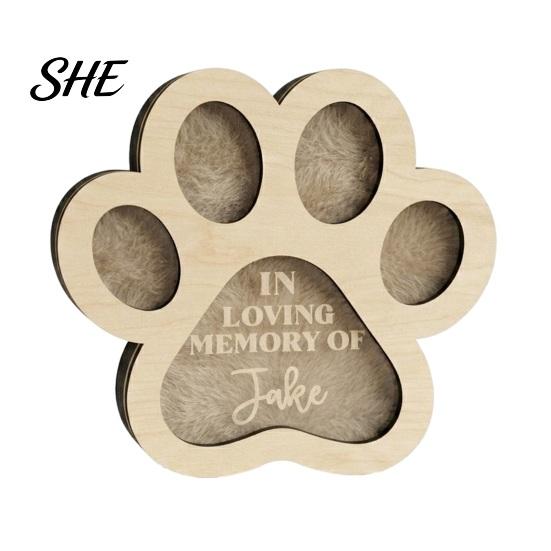 Haustier Andenkenbox für Fell Haare Box, Niedliche Pfotenform Gedenk Holz Verlust Geschenk Besitzer Hunde Und Katzen, Mitgefühl Klein