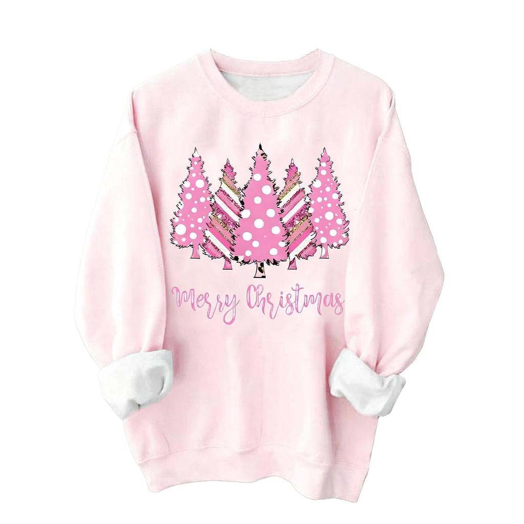 Women's Christmas Tree Printed Fashionable Round-neck Long-sleeved Sweatshirt Top