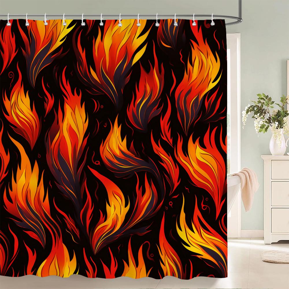 1 Pack of Print Shower Curtain Polyester Cloth Modern Flame Pattern Bathroom Curtains with Hooks Home Decoration Curtain