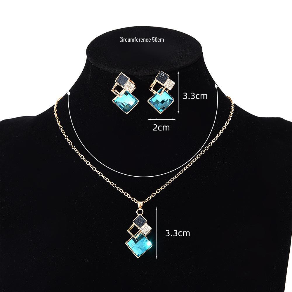 Ensemble Collier Carré & Boucles d'Oreilles Style Coréen - Bijoux de Mariée Simples, Élégants & Polyvalents