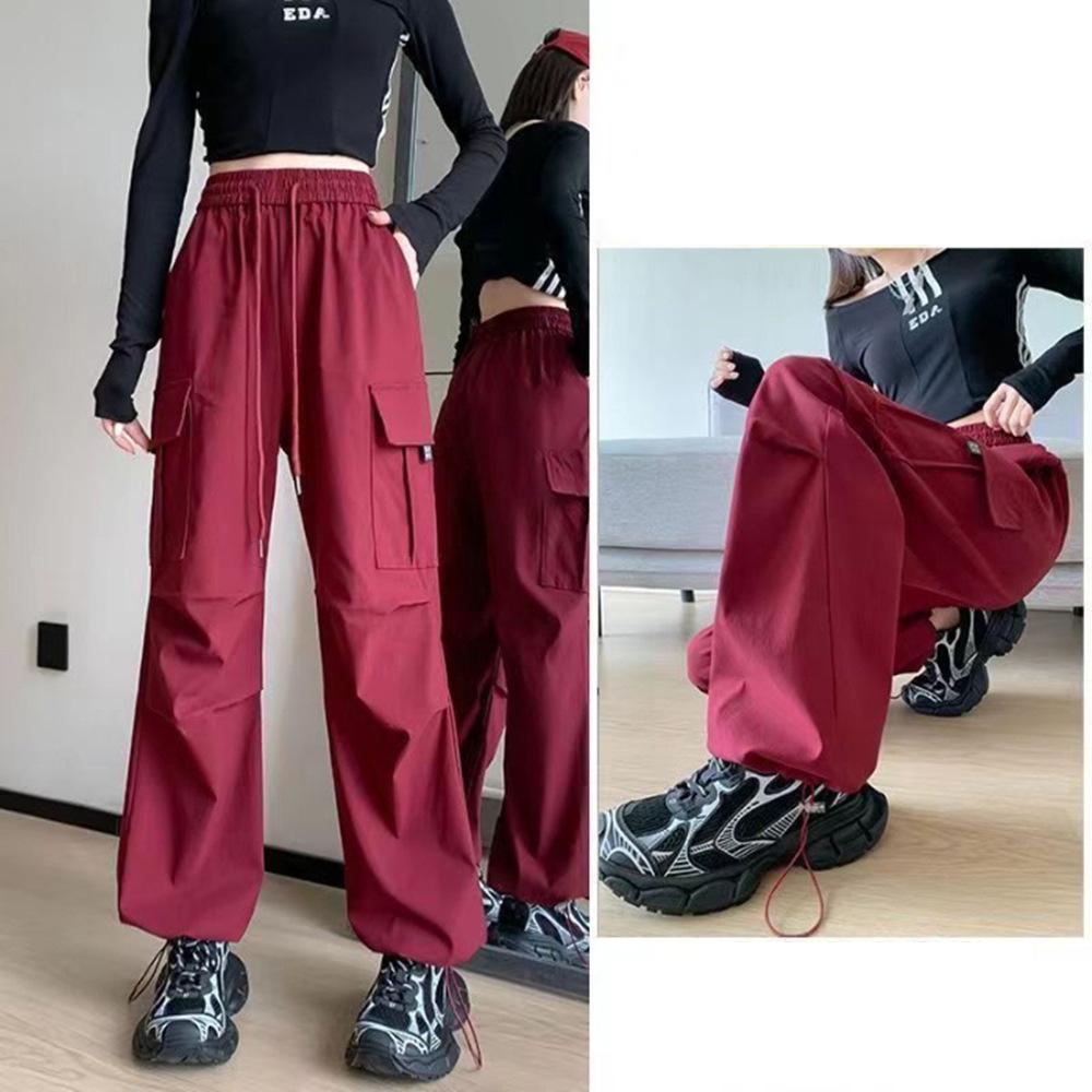 Summer Women Joggers Pants Casual Female Straight Cargo Pants Elastic High Waist Streetwear Slim Trousers