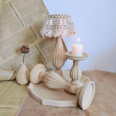 1PC Wooden Creative Candlestick Tray Handmade Table Desktop Decoration Plain Decorative Ornaments European Style Candle Holder