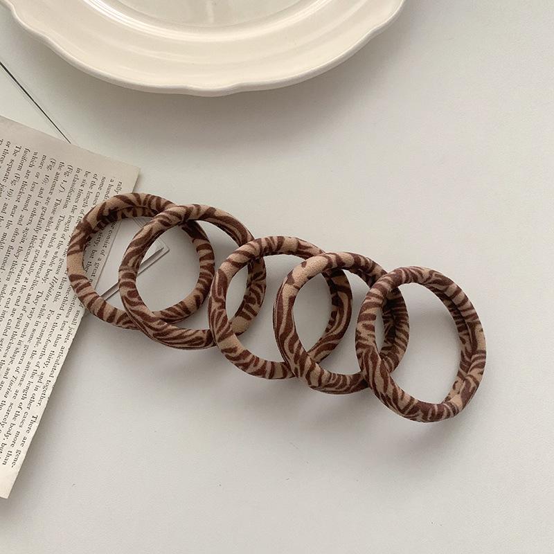 5PC/Set High Elastic Leopard Rubber Band Ponytail Tie Hair Rope for Women Simple Nylon Hair Ring Head Rope Hair Accessories