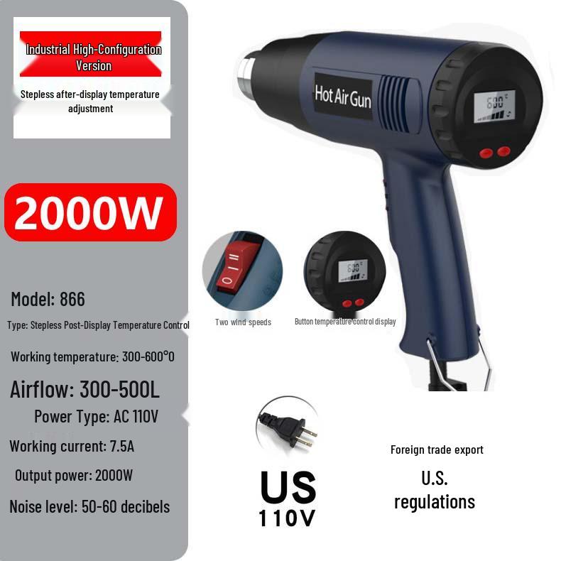 Dual Voltage High-Power Heat Gun: 110V US & 220V EU Handheld for Drying, Film Baking, and Heat Shrink Applications