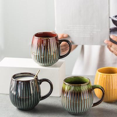 500 ml Kreativer Ofenwechselbecher Frühstückstasse Retro Kaffeetassen Milchtasse Keramikbecher Becher Handwärmer Trinkgeschirr mit großem Fassungsvermögen