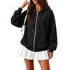 Women's Long Sleeve Color Hooded Loose Fit Zip-Up Jacket