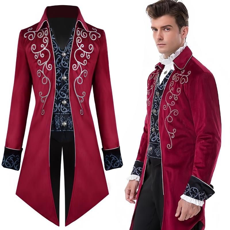 Mittelalterlicher Smoking Steampunk Vintage Viktorianischer Langarm Windbreaker Mittelalter Vintage Anzug Prinz Kostüm für Männer Herren Steampunk