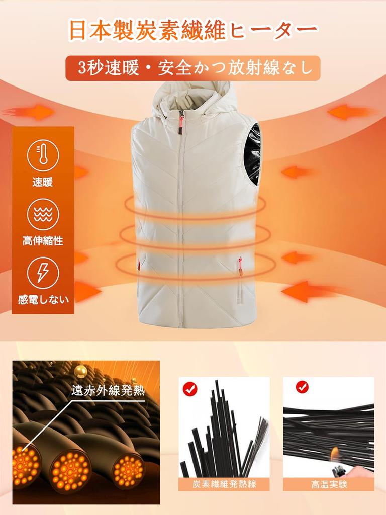 Drawzone Încălzit Electric Fabricat în 11 Încălzire 3 Temperaturi USB Rapid Vreme Rece Sac de Depozitare Detașabil Inclus Vestă Încălzită Mărime Vestă Damă, Japonia,