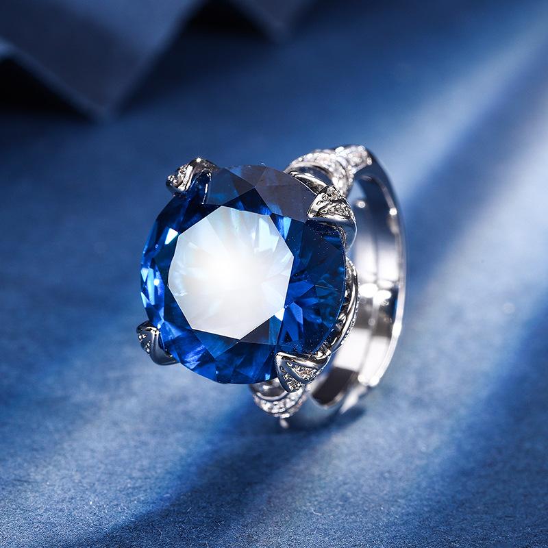 Jewelry Copper Bottom Gold-Plated Simulation Corundum Round Black Gold Retro Ring Female 16Mm