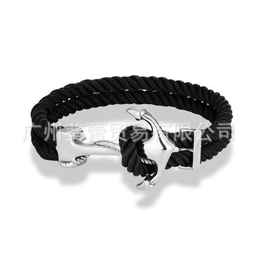 Classic Navy Stainless Steel Anchor Bracelet Men'S Casual Double Strand Multicolor Nautical Surfing Bracelet