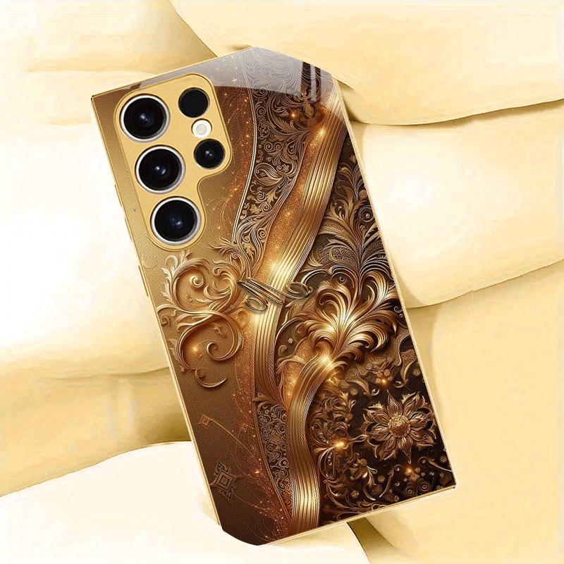 Unique Golden lines Atmosphere High-end Electroplating Glass PhoneCase for Samsung Galaxy S26 S25 S24 S23 S22 S21 FE,Ultra,Plus