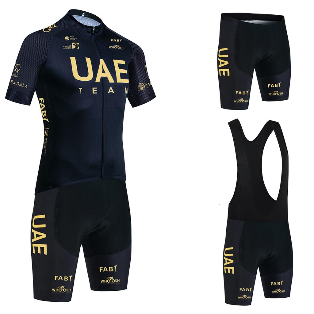2025 Black Gold Cycling Jersey UAE TEAM Bike Jersey Shorts Set Ropa Ciclismo Men Women Summer Pro Bicycle Maillot Clothing