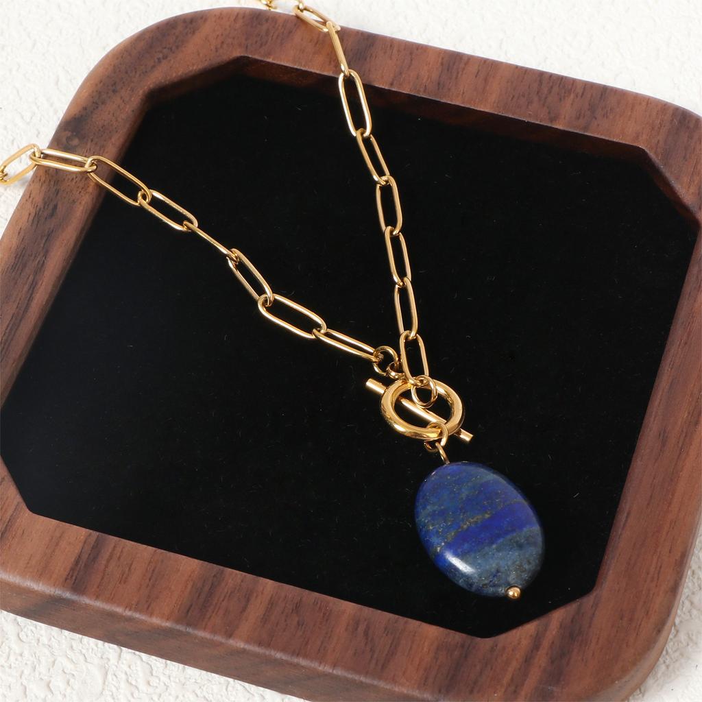 Ins Fashionable Versatile Necklace for Women Natural Stone Turquoise Paperclip Chain Necklace