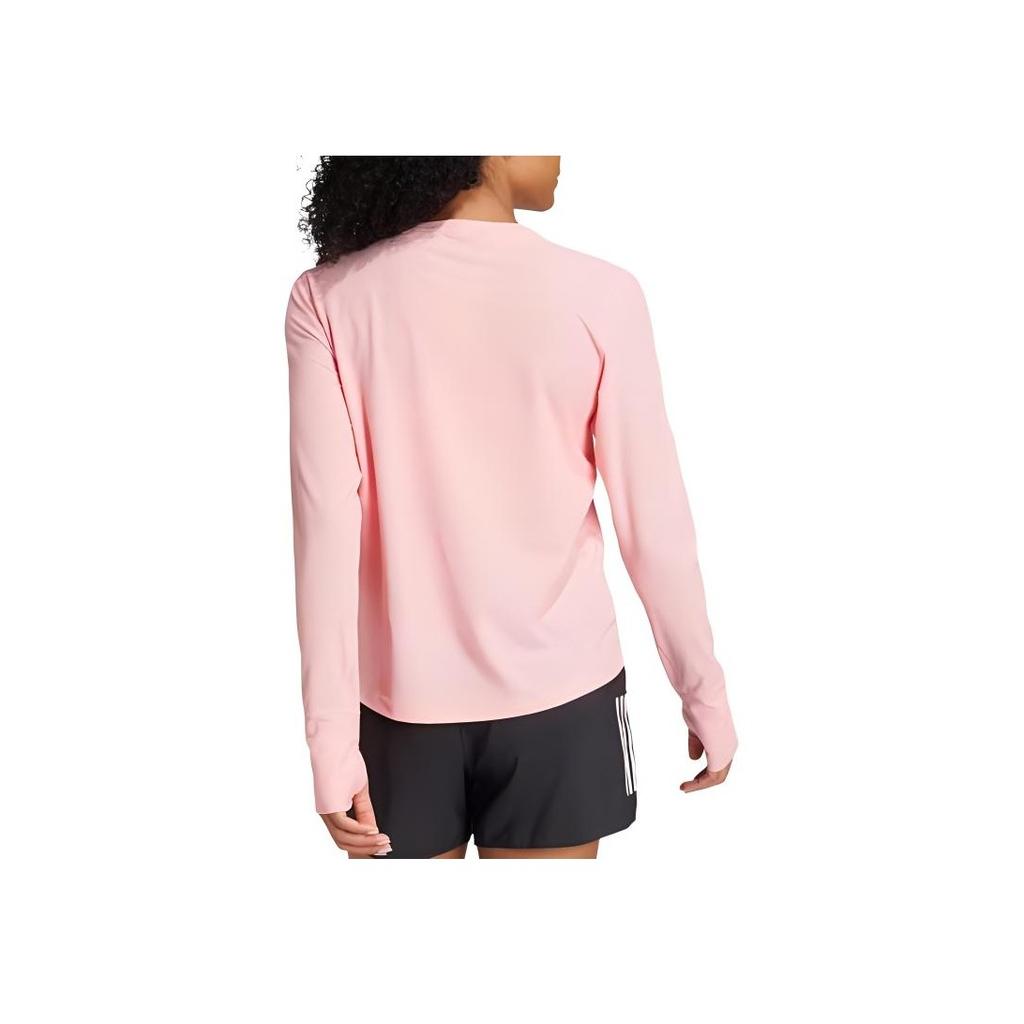 Adidas Own The Run Contrast Logo Comfortable Long Sleeve T-Shirt Women Tops Half-Pink Spark IV5412