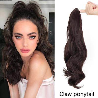 Synthetic Long Ponytail Extension Claw Thick Wavy Clip In Fake Pony Tails Fake Hair Soft Natural Hairpiece for Women Black Brown