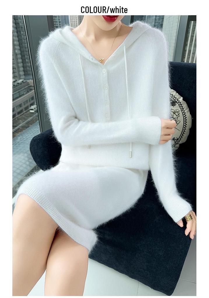 Versatile Hooded Knitted Dress - Autumn/Winter 2025: Slimming, Loose, Long Dress Shirt.