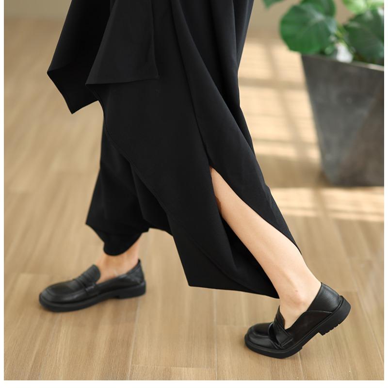 DIMANAF 2026 Summer Beach Plus Size Solid Black Long Pants Women Elastic Waist Loose Vintage Casual Trousers Skirt Pants Bottoms