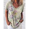 Women's Pansy Floral Print V Neck T-Shirt, Short Sleeve Casual Vintage Tops, Daily Wear for Spring & Summer