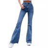 Jean évasé à ourlet brut pour femme, braguette à boutons, mode automne, pantalon en denim pour femme, taille haute, slim, grande taille