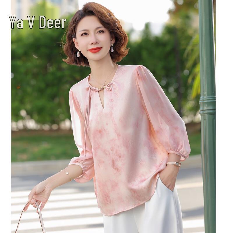 Yalu Mid-Aged Women's Floral Print Chiffon Blouse