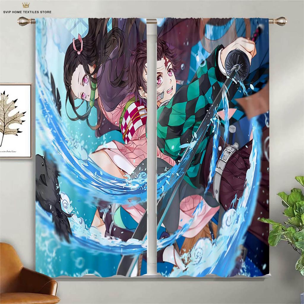 Cartoon Hitzköpfige Anime Bedruckte Vorhänge für Kinderzimmer, Wohnzimmer, Arbeitszimmer, Dekorative Vorhänge, 2 Stück