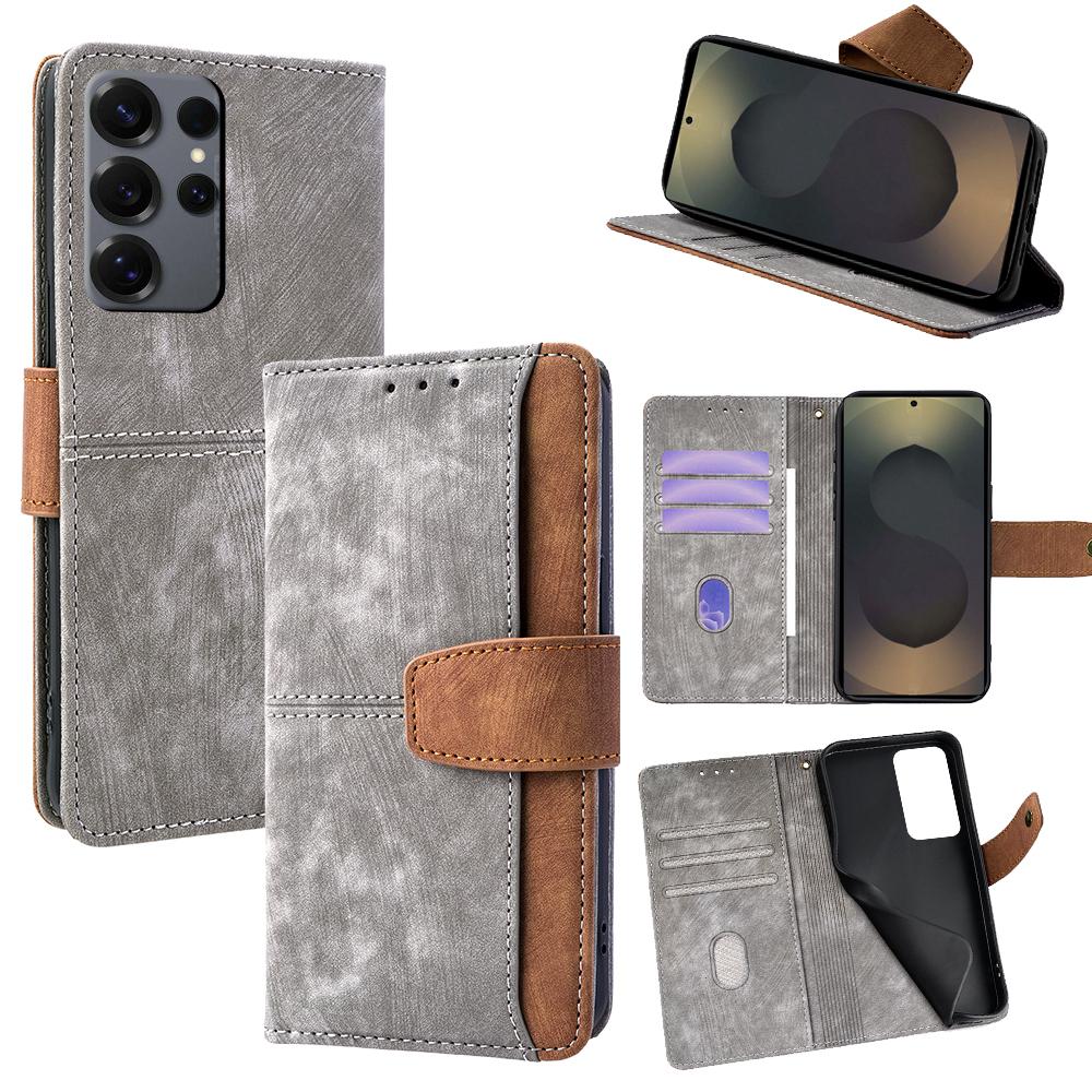 For Samsung Galaxy S25 Ultra Case RFID Blocking Color Splicing PU Leather Wallet Phone Cover