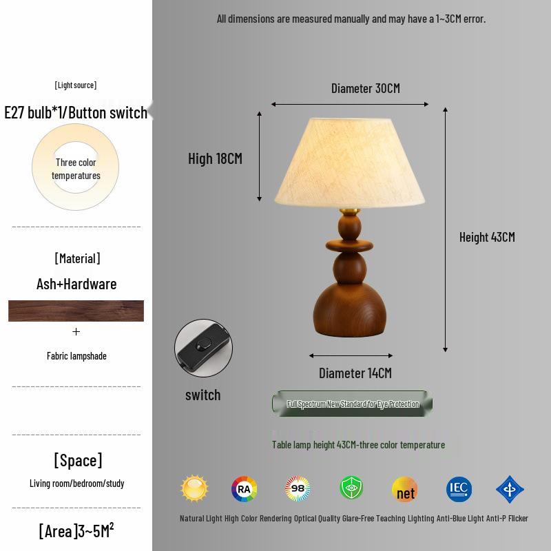 French Mid-Century Style Wabi-Sabi Wooden Bedside Table Lamp - Retro Designer Bedroom/Study Atmosphere Light