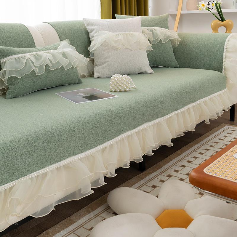 Nordic White Lace Skirt Sofa Cushion Four Seasons Universal Non-slip Leather Sofa Cover Chenille Cushion Back Towel Cover Cloth