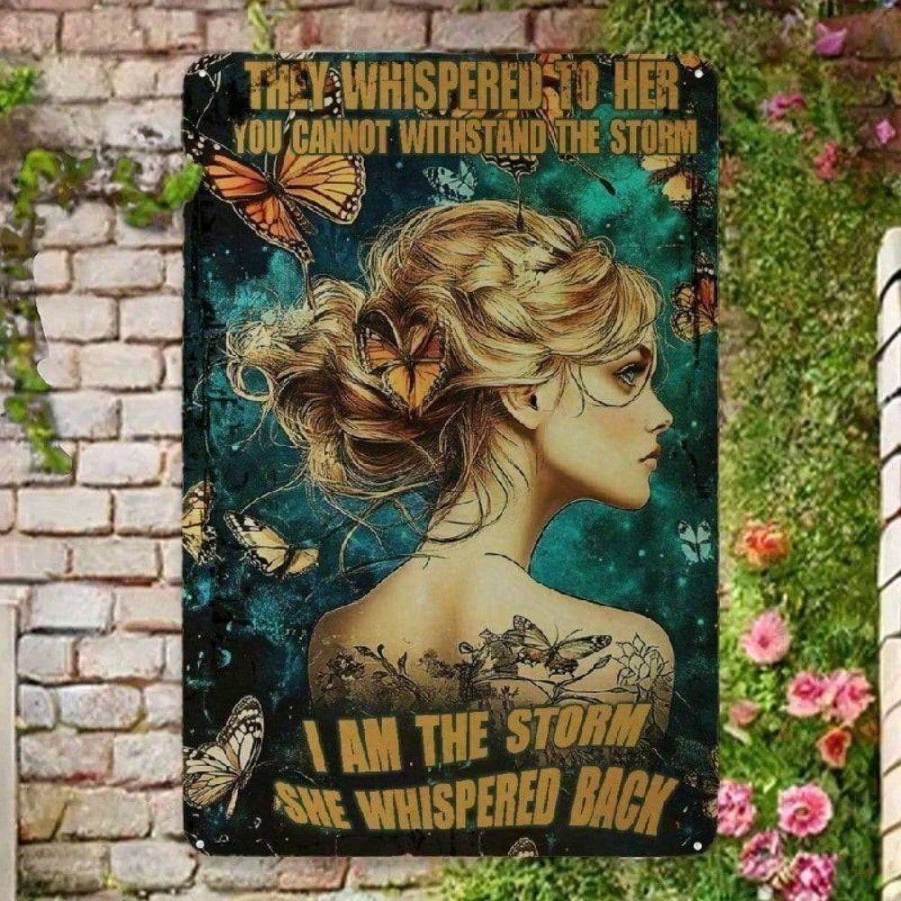 

Metal Poster She Whispers Storm, Iron Inspirational Boho Vintage Wall Art for Living Room
