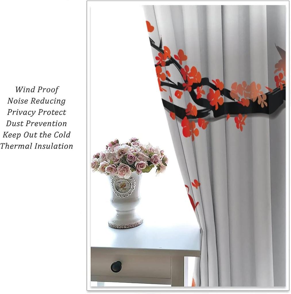 Japanese Style Curtains Koi Fish Swimming Cherry Blossom Branch Design Bedroom Living Room Decorative Noise Reduction Dar Polyester Sitting Window