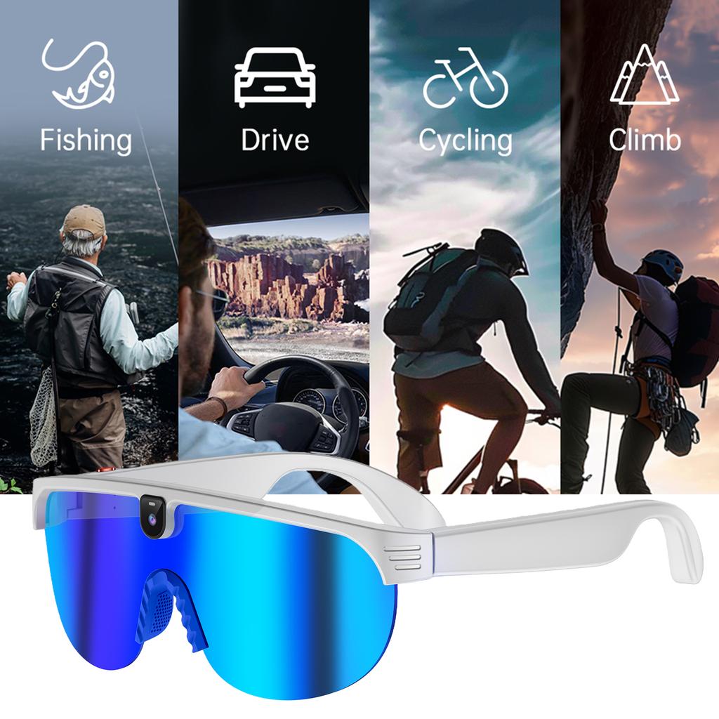 Wireless BT Sunglasses Image Stabilization Anti-Glare Protection Goggles Video Recording Protective Goggles for Hiking Camping