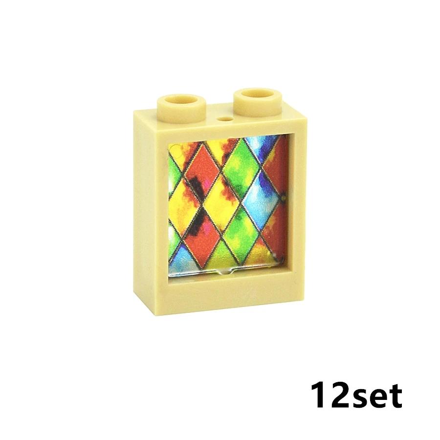 Printed Colorful Irregular Glass Window Model MOC City Furniture Window Building Blocks Compatible 60592 1x2x2 Toys for Children