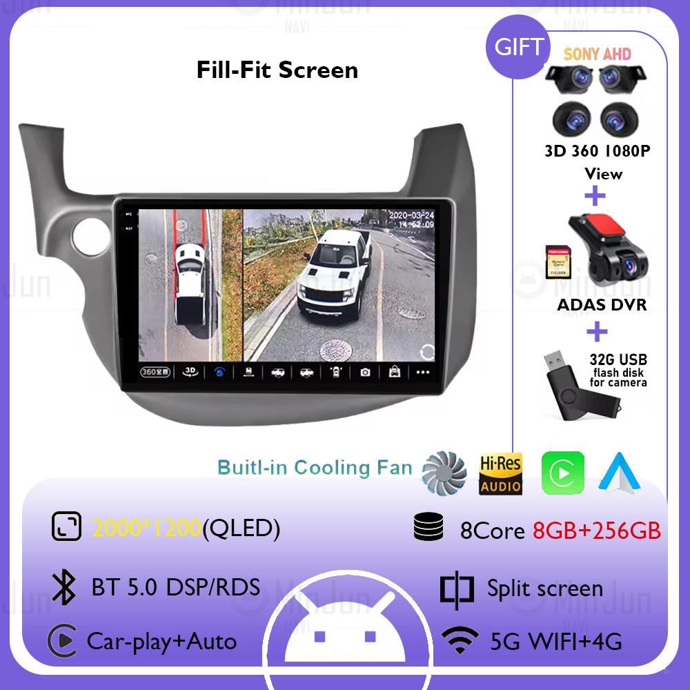 Android 14 Car Radio Stereo For Honda Jazz Fit 2007-2013 Left Hand Drive Multimedia Video Player Carplay Auto GPS Navigation