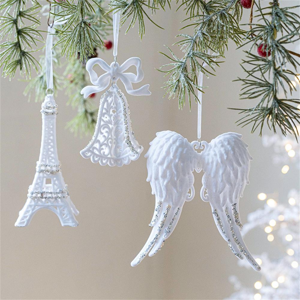

White Christmas Decoration Bows Elk Snowflake Flocking Pendant Angle Wings Christmas Tree Hanging Xmas New Year Party Ornament олений