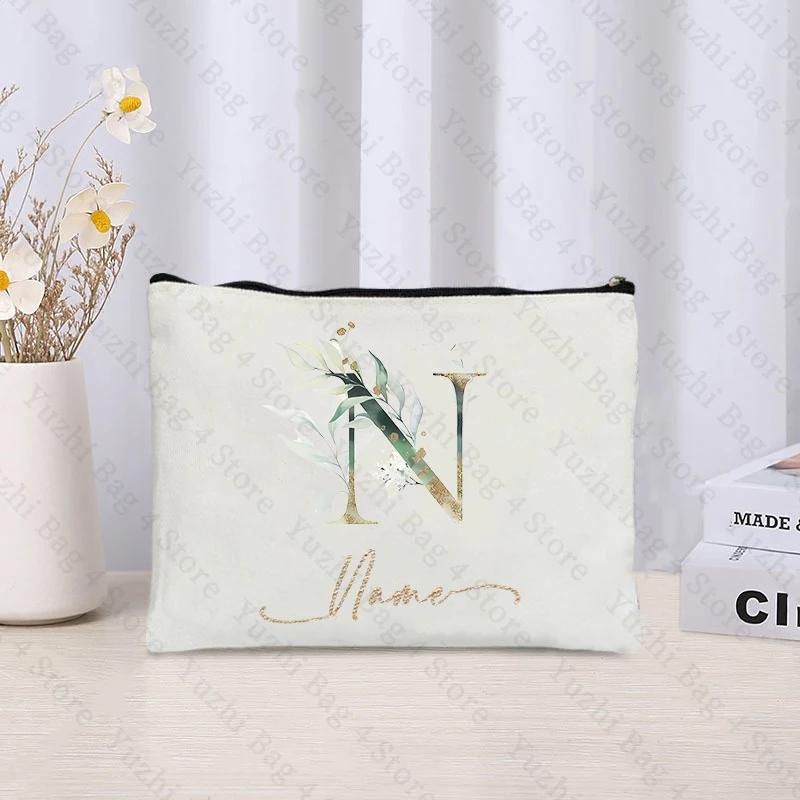 26 Letters Flowers Custom Printed Makeup Bag Bridesmaid Wedding Makeup Box Gift Organizer Travel Perfume Toilet Side Bag