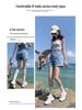 Women's High Waist A-Line Denim Shorts - Summer Straight Leg, Double Button, Loose Fit with Rolled Hem, Trendy Wide Leg Design