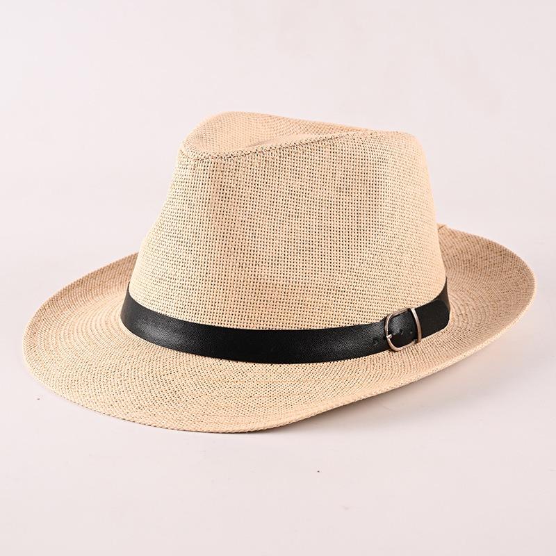 Curled brim top hat middle-aged men sunscreen breathable travel vacation visor straw hat literary and retro