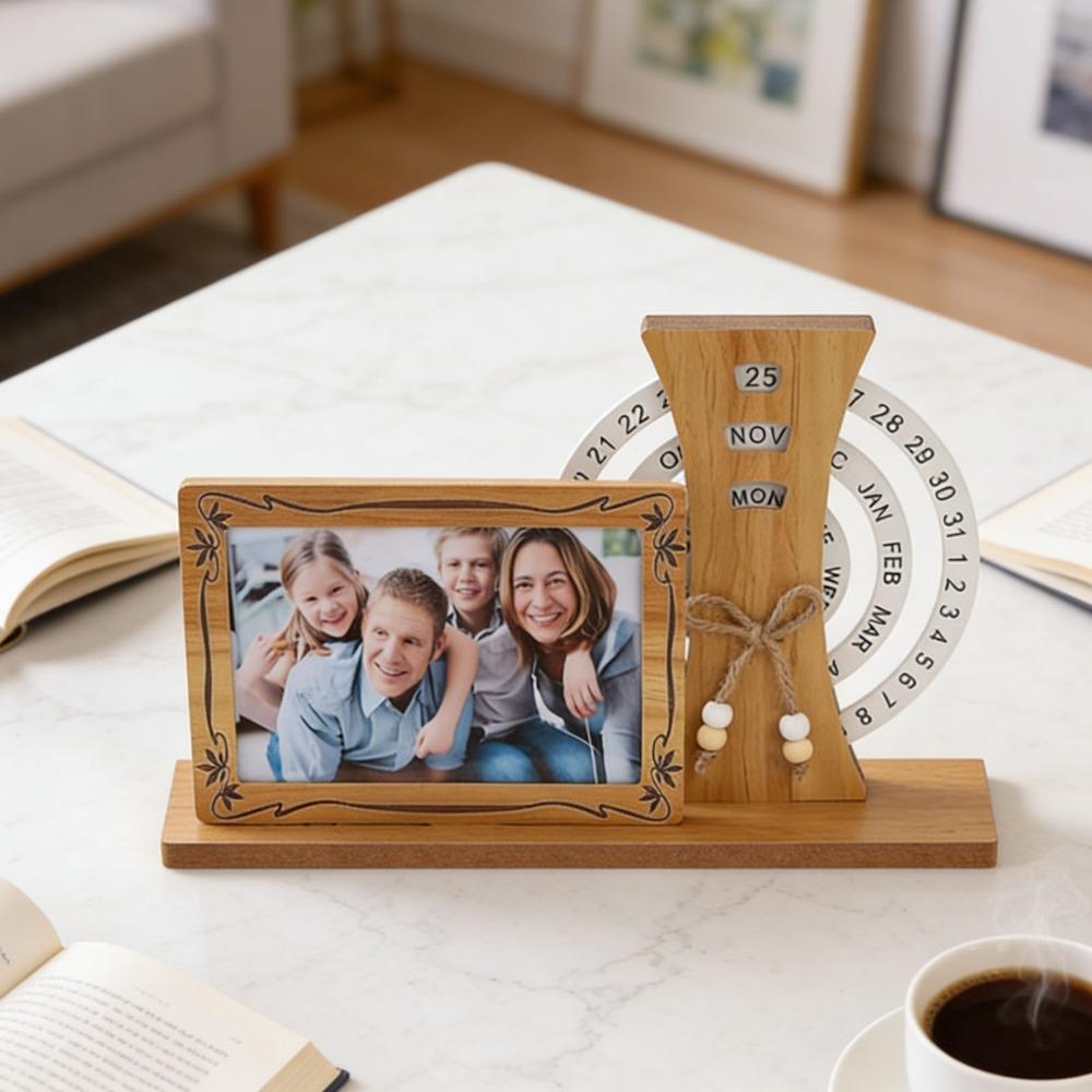 Rotating Display Eternal Calendar Photo Frame Wooden Rotating Calendar Ornament Office Decoration