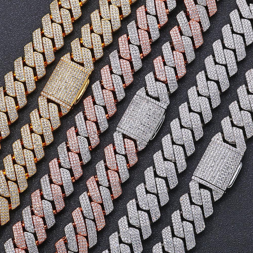Men's Hip Hop 20mm Three-Row Zircon Rhombus Cuban Chain Full Diamond Necklace