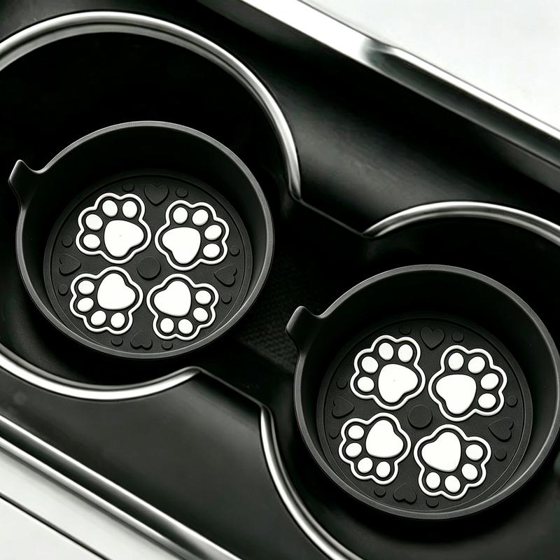 2/8PCS Cat Paw Print Pattern Car Cup Holder, Cup Mat, Car Water Cup Mat, Silicone Anti Slip Bottle Mat, General Motors Interior