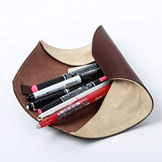 Casetă pentru creion studenți care lucrează adulți din piele naturală populare rotolo SUEDE rotolo piele de căprioară rulou trusa piele de căprioară maro [m+]Pencil bărbați femei