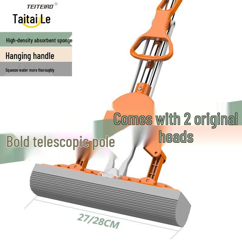 Totole Foldable Absorbent PVA Sponge Mop - Hands-Free, Large Squeeze Design for Easy Cleaning