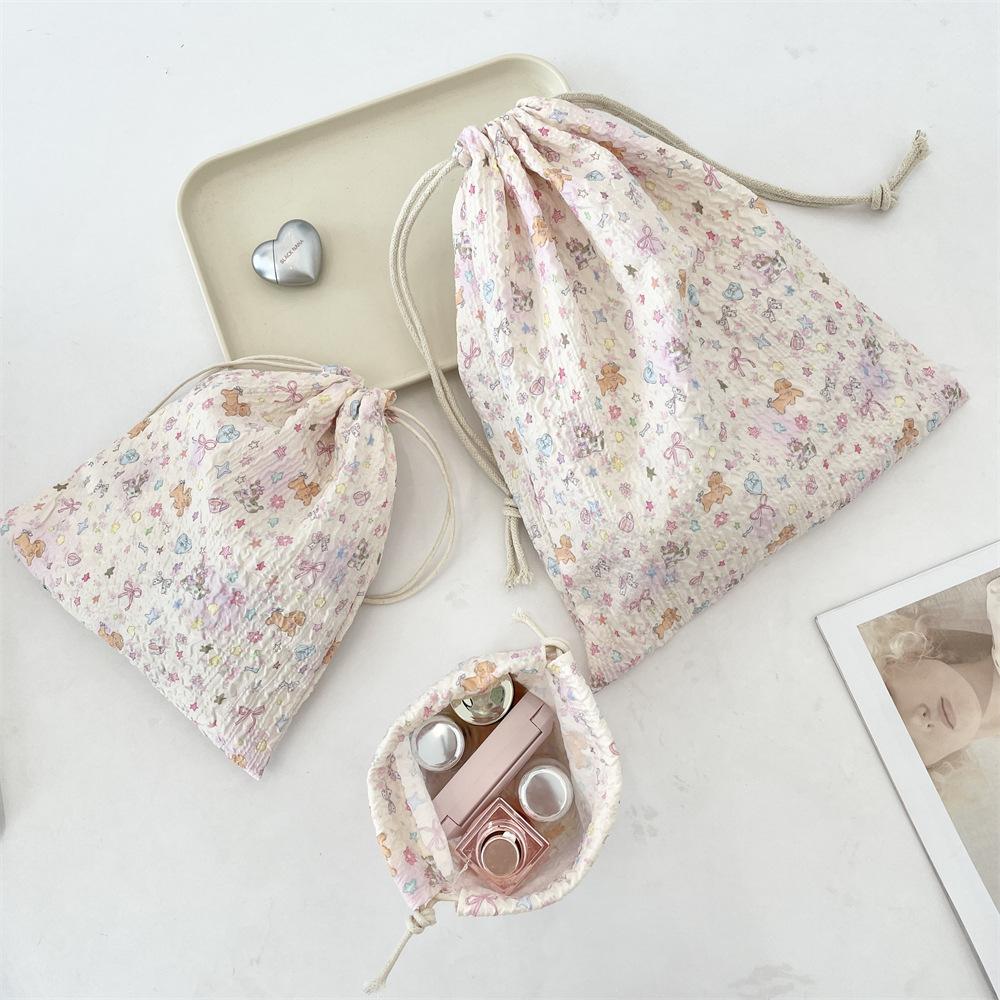 Cute Carto Women's Drawstring Bags Casual Light Portable Ladies Clutch Purse Cosmetic Bag Travel Simple Girls Wash Storage Bag