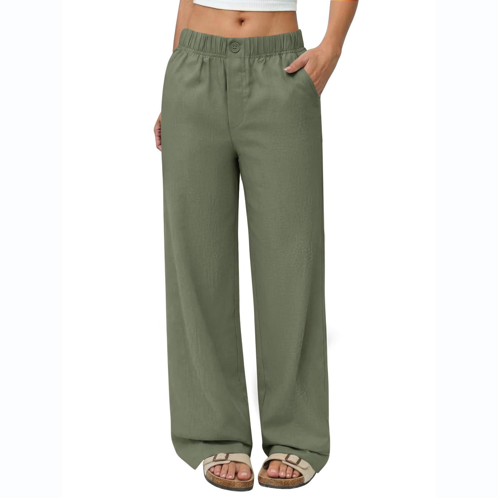 

Women s Wide Leg Lounge Pants Elastic Waistband Relaxed Fit Casual Trousers with Side Pockets for Daily Wear L армия зеленый