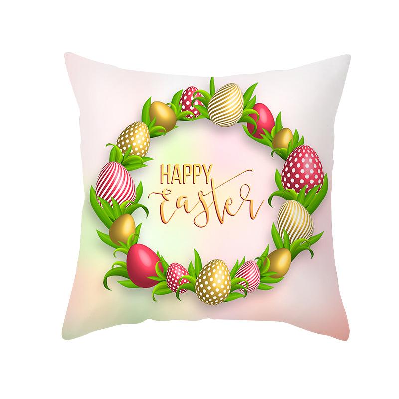 Colorful Easter Pillowcase Rabbit Egg Print Series Peach Skin Home Pillowcase Sofa Cushion