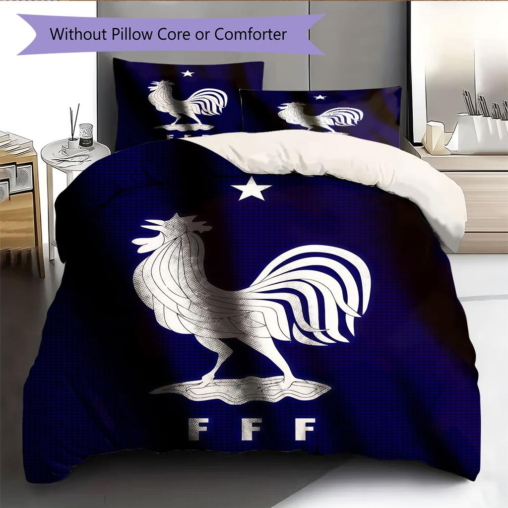 France National Football Logo Pattern Bedding Home Decoration Birthday Gift (1 * Duvet Cover + 2 * Pillowcase, Without Core),fan Merchandise.